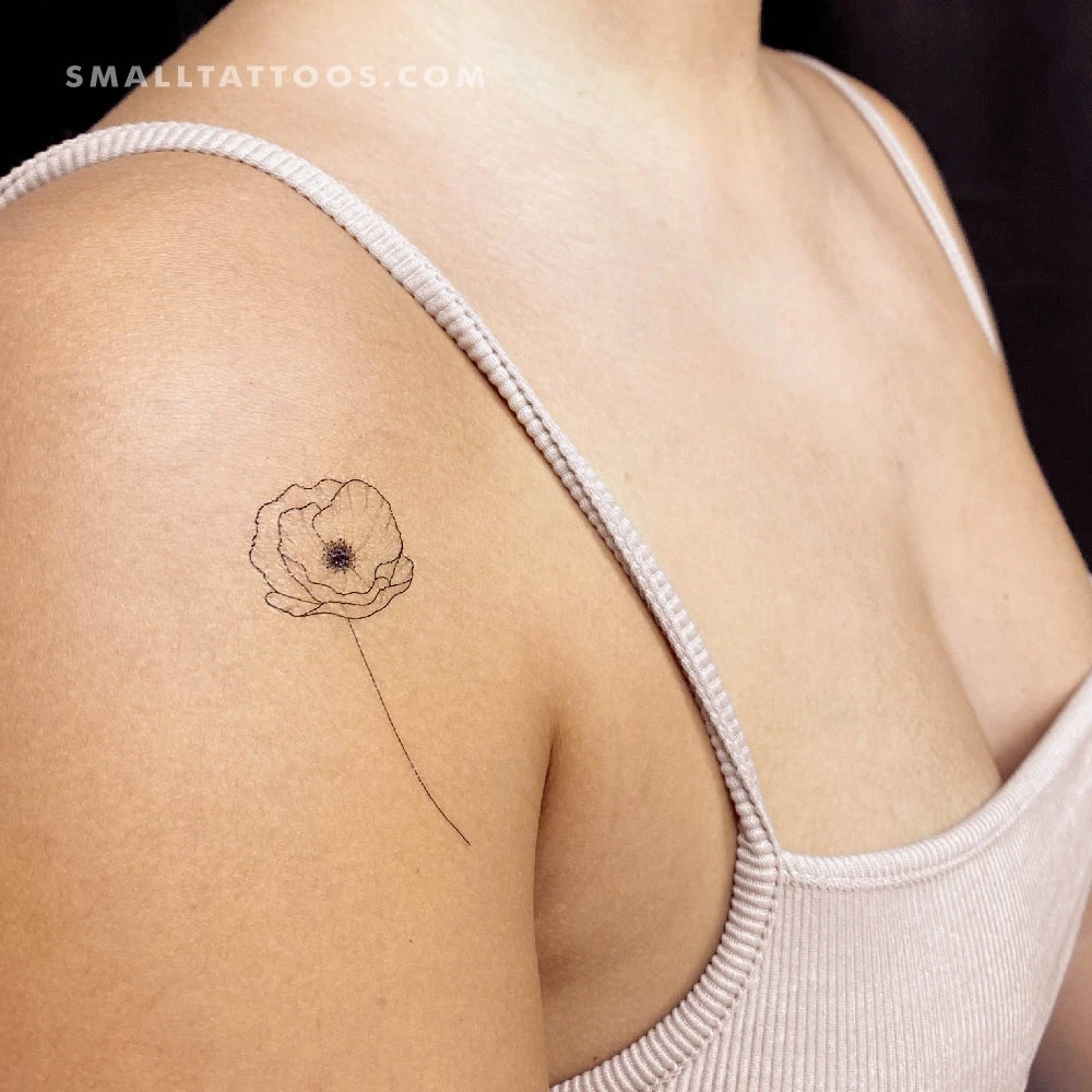 Fine Line Poppy Temporary Tattoo (Set Of 3) 5 Fine Line Poppy Temporary Tattoo (Set Of 3) - Image 3