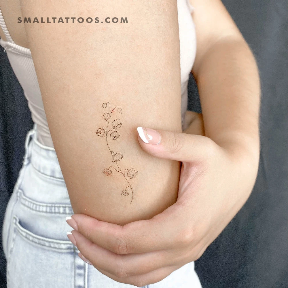 Fine Line Lily Of The Valley Temporary Tattoo (Set Of 3) 3 Fine Line Lily Of The Valley Temporary Tattoo (Set Of 3)