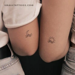 Matching Sea Sunrise And Sea Moonrise Temporary Tattoos (Set Of 3+3)