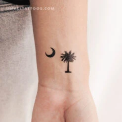 South Carolina Palm Tree And Moon Temporary Tattoo - Set Of 3