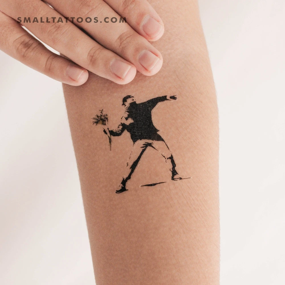 Banksy's Flower Thrower Temporary Tattoo (Set Of 3) 4 Banksy's Flower Thrower Temporary Tattoo (Set Of 3) - Image 2