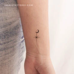 North Star And Moon Temporary Tattoo (Set Of 3)