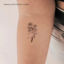 Small Hand Holding Flowers Temporary Tattoo (Set Of 3)