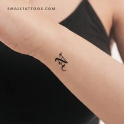 Gothic Style Uppercase N Letter Temporary Tattoo (Set Of 3)