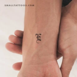 Gothic Style Uppercase E Letter Temporary Tattoo (Set Of 3)