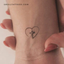 Single Line Heart And Cross Temporary Tattoo (Set Of 3)