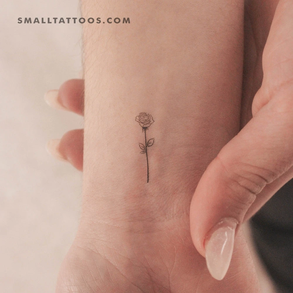 Small Fine Line Rose Outline Temporary Tattoo (Set Of 3) 4 Small Fine Line Rose Outline Temporary Tattoo (Set Of 3) - Image 2