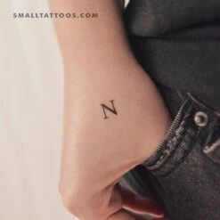 N Uppercase Serif Letter Temporary Tattoo (Set Of 3)