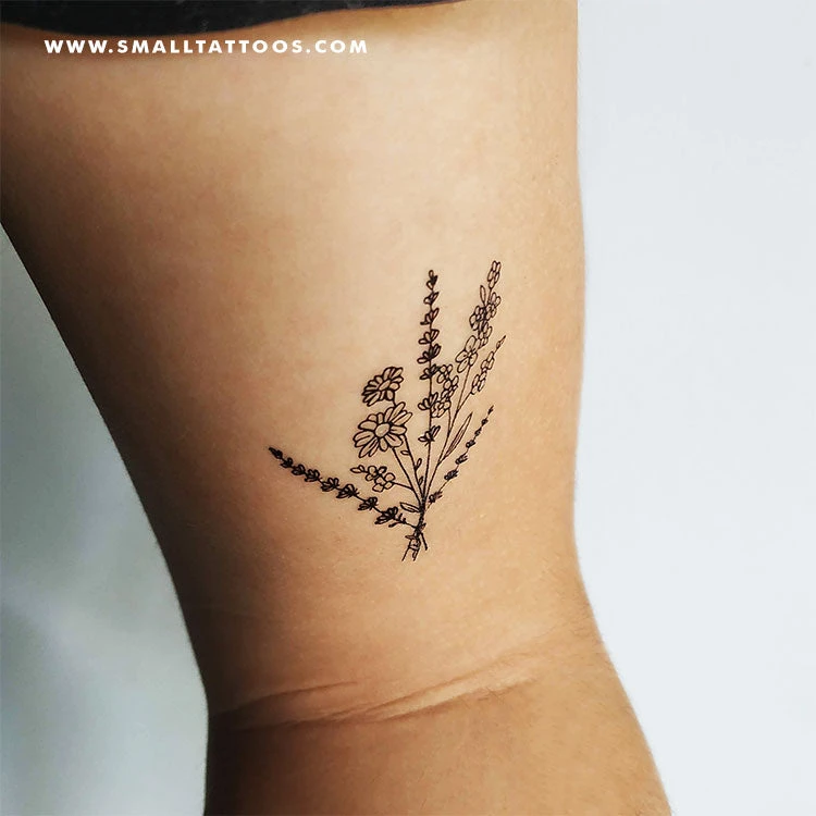 Wild Flower Bouquet Temporary Tattoo (Set Of 3) 4 Wild Flower Bouquet Temporary Tattoo (Set Of 3) - Image 2