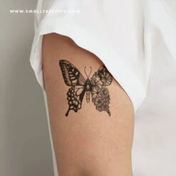 Half Floral Butterfly Temporary Tattoo (Set Of 3)