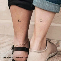 Minimalist Matching Sun And Moon Temporary Tattoo (Set Of 3+3)